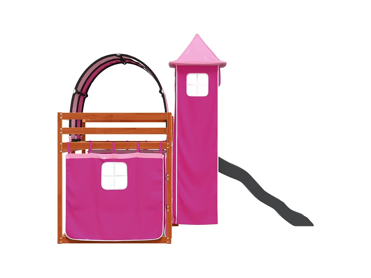 Lit superposé sans matelas avec toboggan et rideaux 90x200 cm