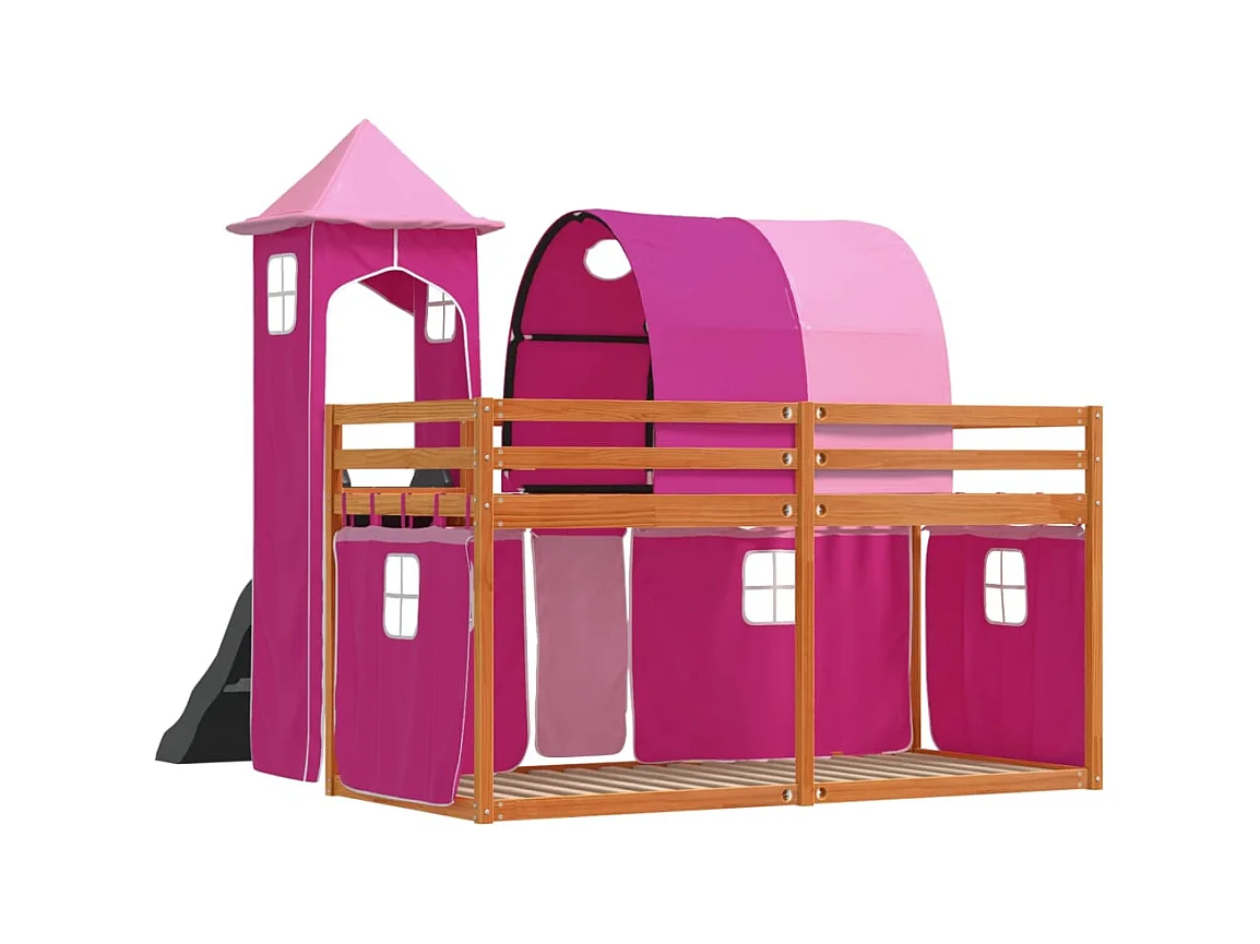 Lit superposé sans matelas avec toboggan et rideaux 90x200 cm