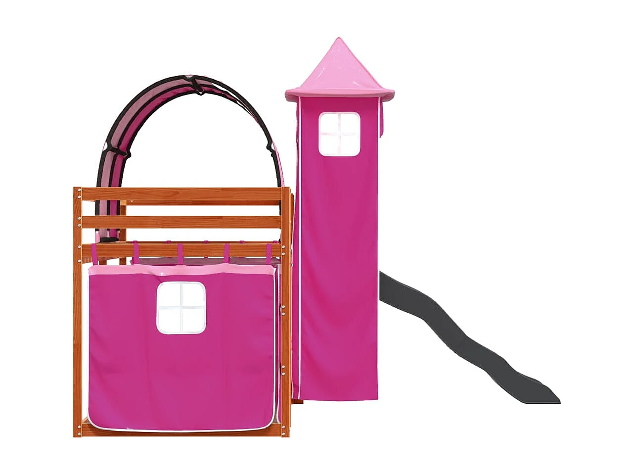 Etagenbett mit Rutsche und Gardinen Rosa 90x200 cm