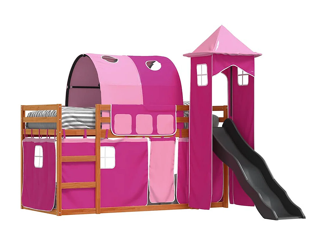 Lit superposé sans matelas avec toboggan et rideaux 90x200 cm