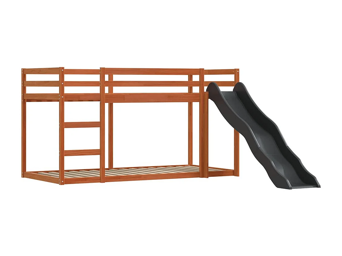 Lit superposé sans matelas avec toboggan et rideaux 90x200 cm