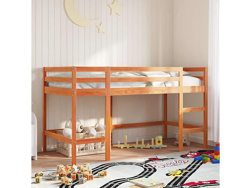 Letto Soppalco con Scala Bambini Marrone 90x190cm Massello Pino