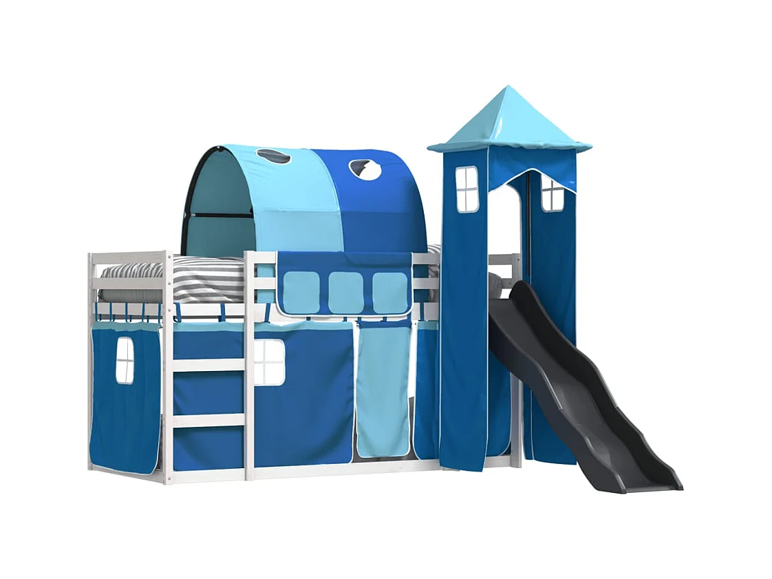 Lit superposé sans matelas avec toboggan et rideaux 90x190 cm