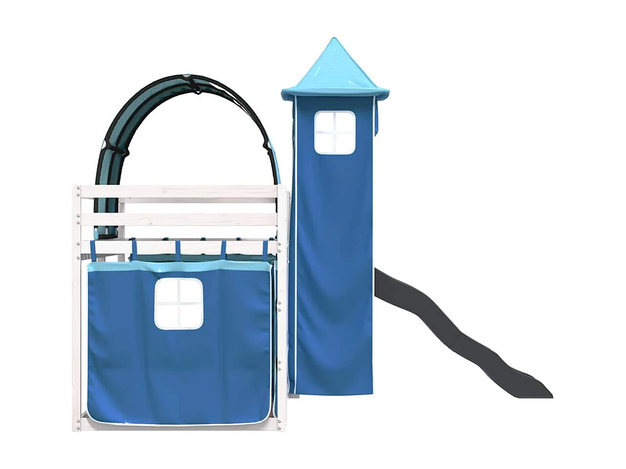 Lit superposé sans matelas avec toboggan et rideaux 90x190 cm