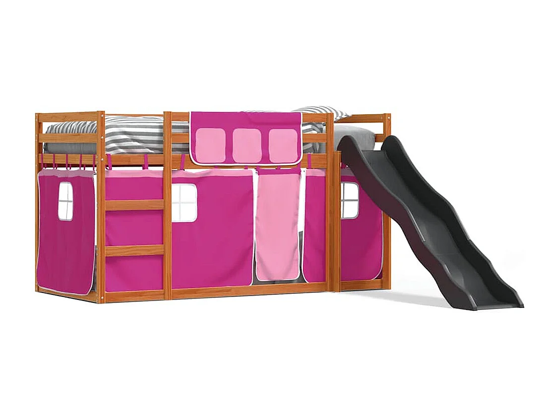 Lit superposé sans matelas avec toboggan et rideaux 90x200 cm