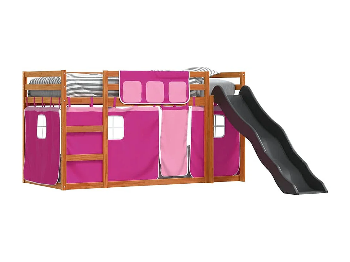 Lit superposé sans matelas avec toboggan et rideaux 90x200 cm