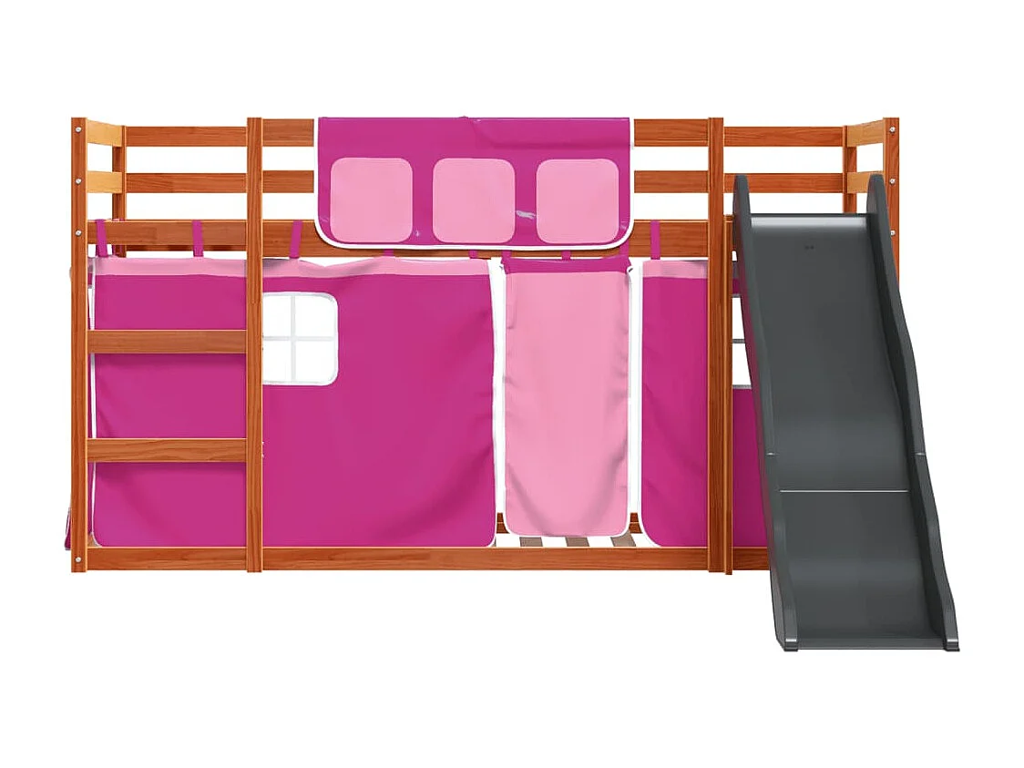 Lit superposé sans matelas avec toboggan et rideaux 90x200 cm