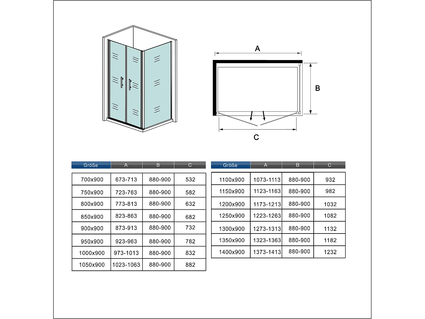 100x80x195cm 6mm Duschtrennwand Drehtür Glastür  Duschtür Duschkabine schwarz mit Duschwand