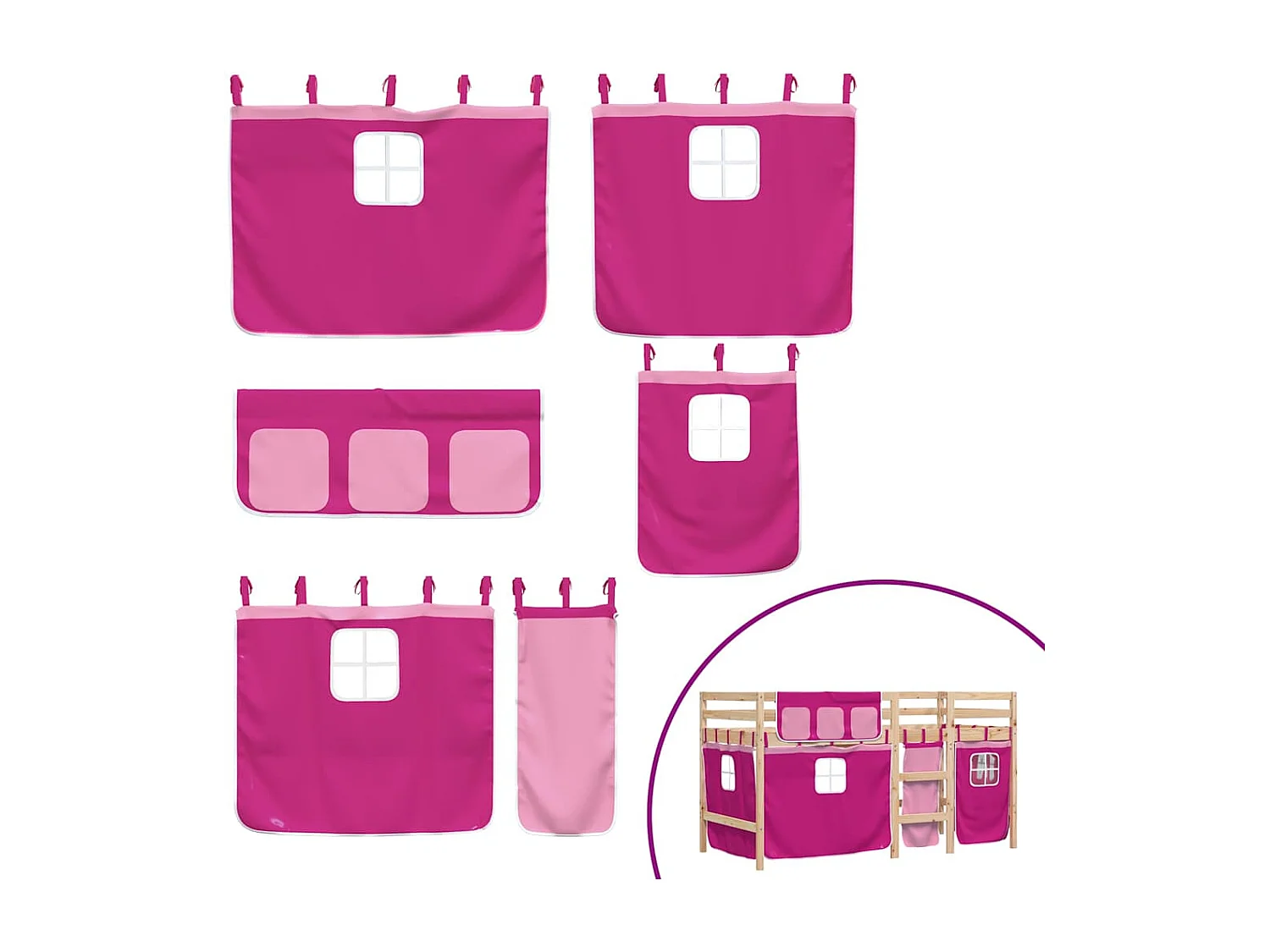 Cama alta p/ criança c/ cortinas 80x200 cm pinho maciço rosa