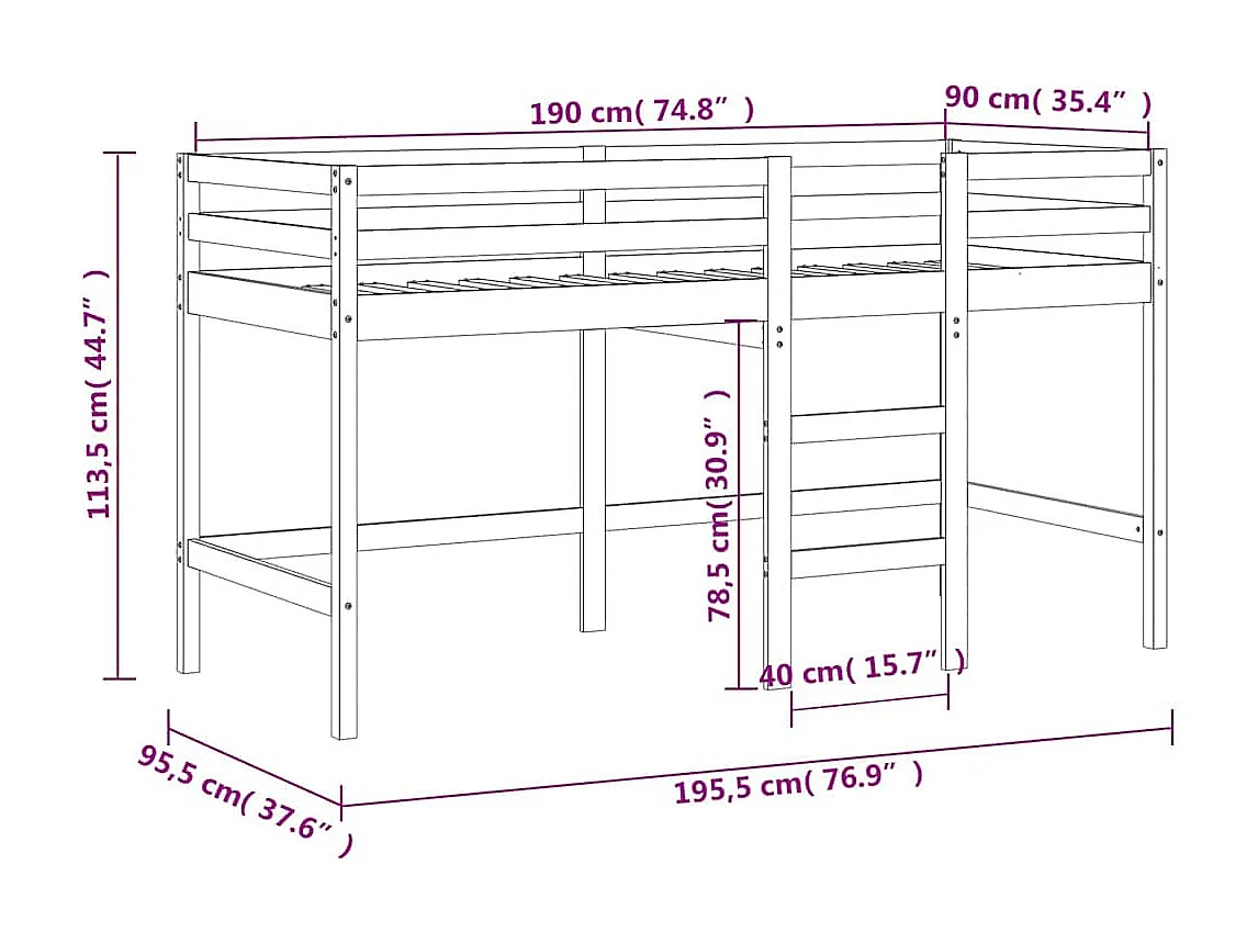 Cama alta p/ criança c/ cortinas 90x190 cm pinho maciço rosa