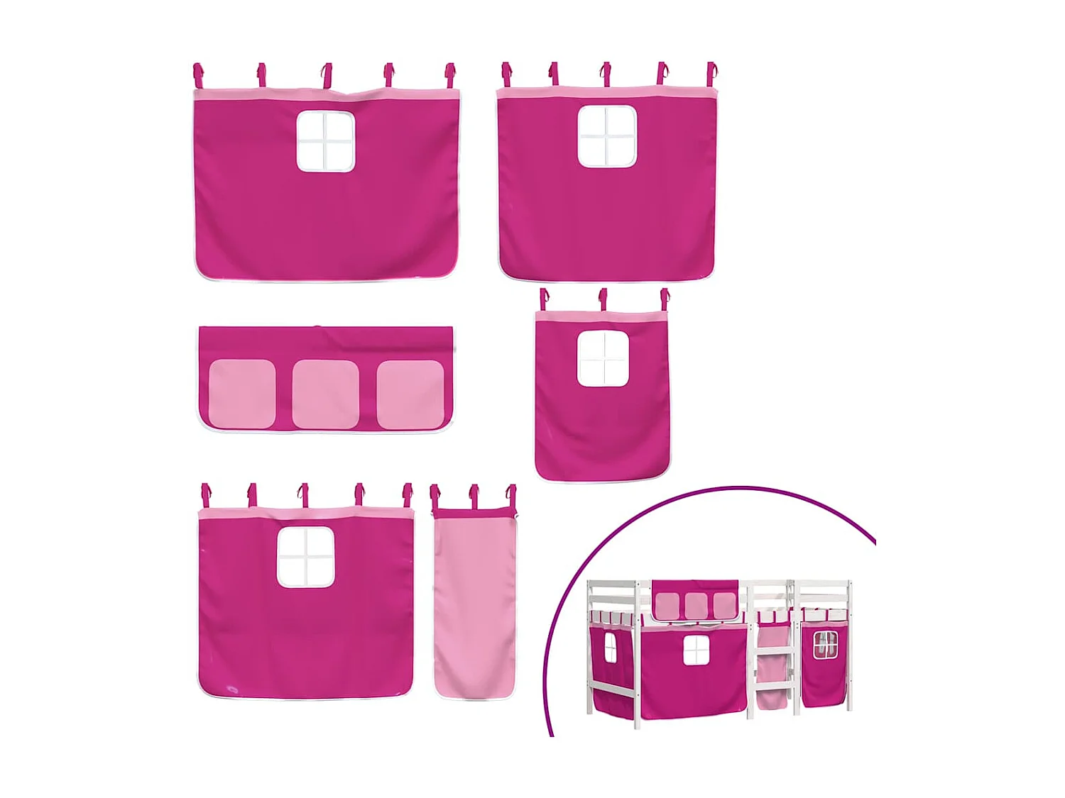 Cama alta p/ criança c/ cortinas 90x190 cm pinho maciço rosa