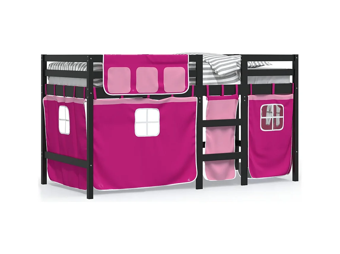 Lit mezzanine enfants avec rideaux sans matelas rose 90x200cm