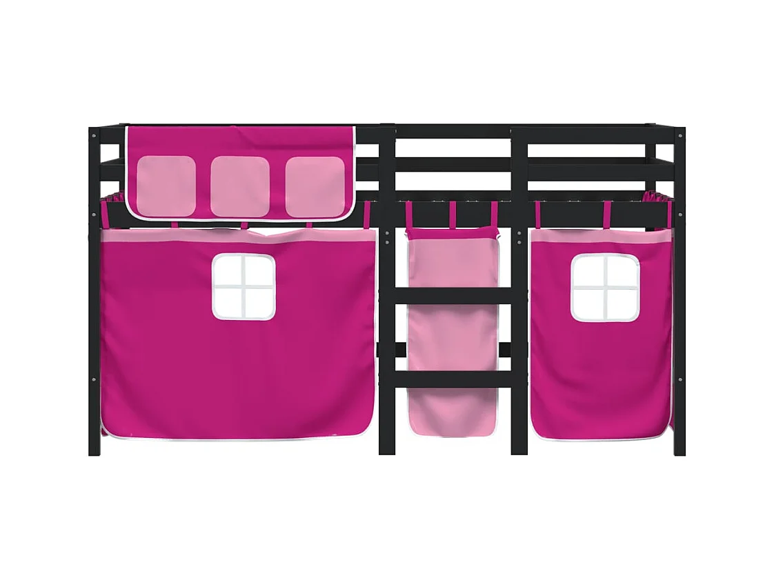 Lit mezzanine enfants avec rideaux sans matelas rose 90x200cm