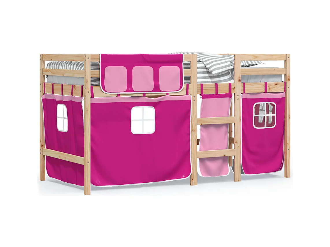 Lit mezzanine enfants avec rideaux sans matelas rose 90x200cm