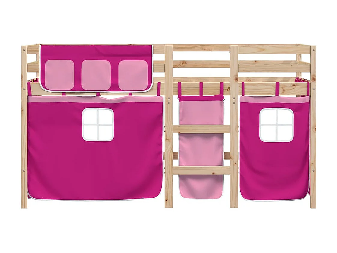 Lit mezzanine enfants avec rideaux sans matelas rose 90x200cm