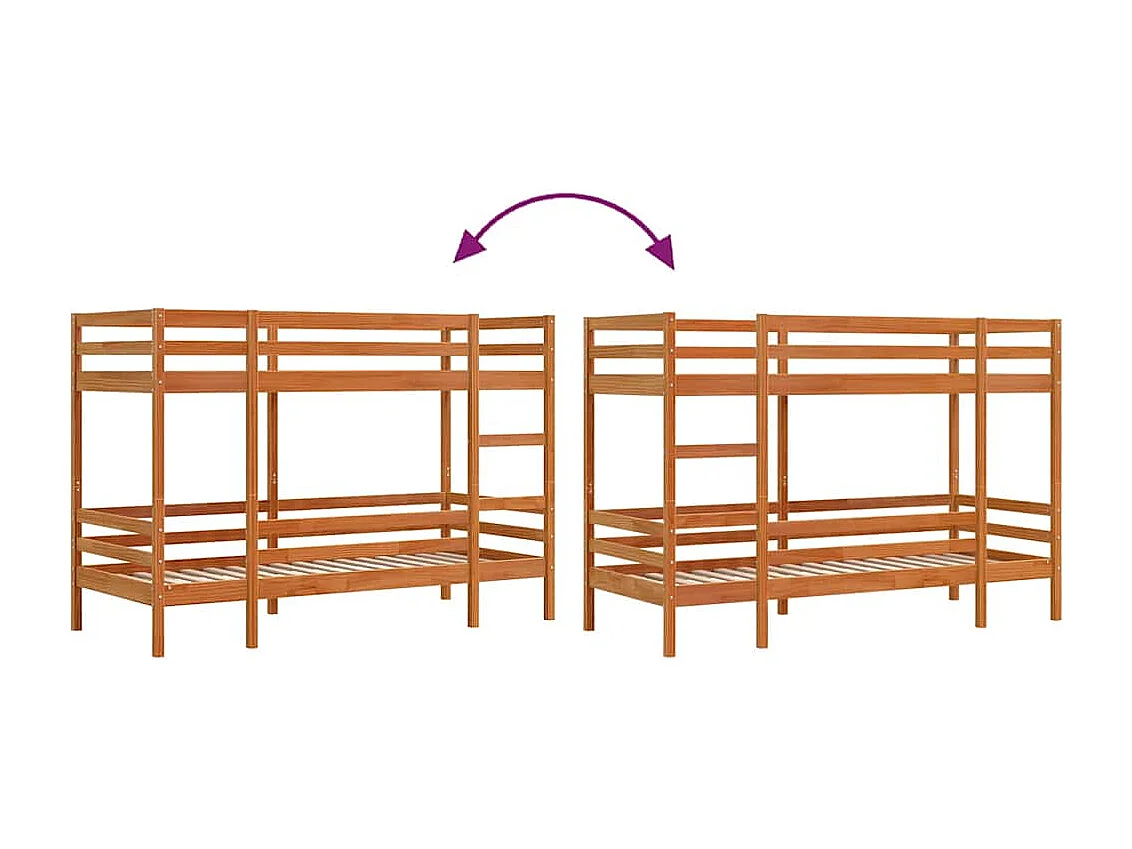 Lit superposé sans matelas cire marron 90x200 cm pin massif