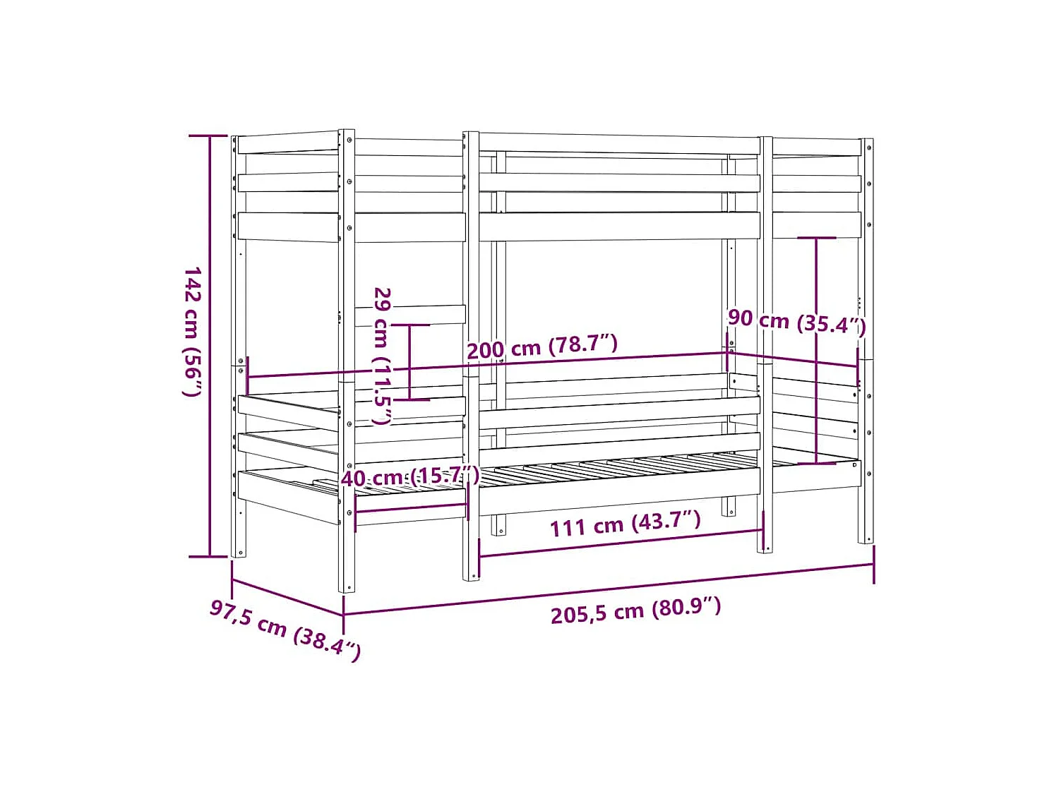 Etagenbett Wachsbraun 90x200 cm Massivholz Kiefer