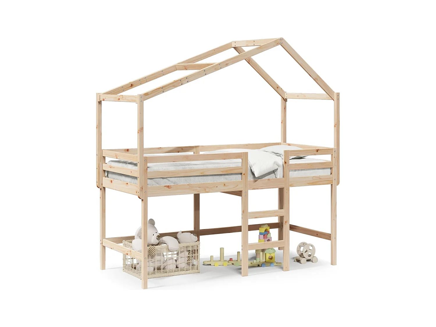 Lit superposé avec échelle et toit sans matelas 90x200 cm