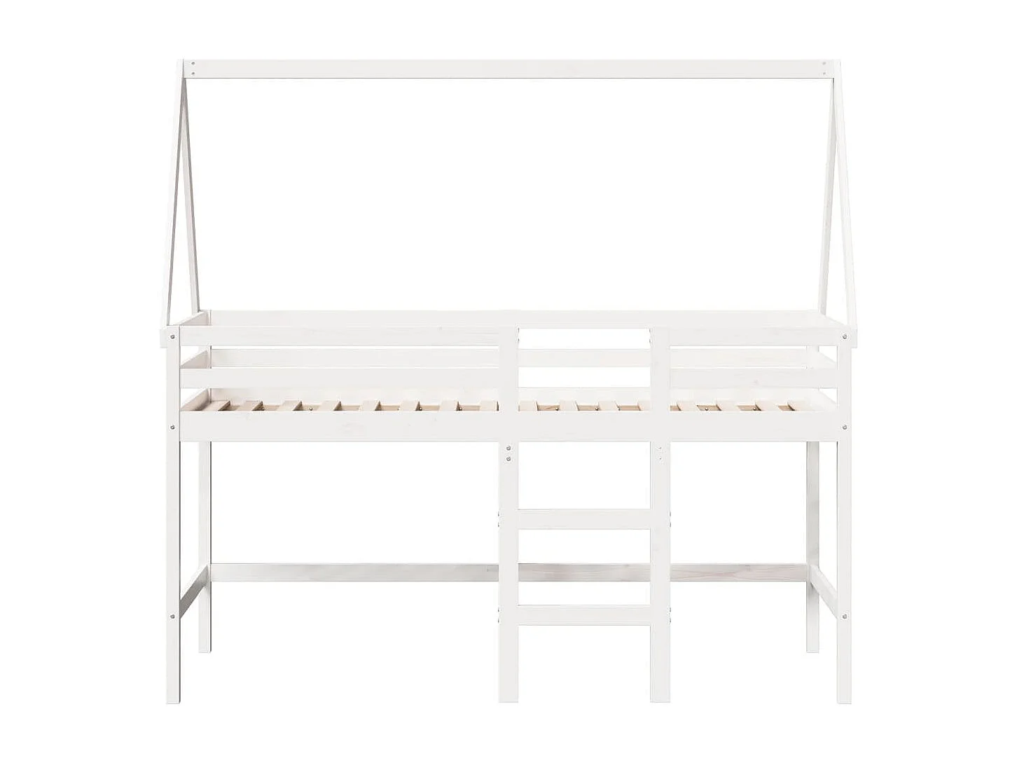 Cama alta c/ escada e telhado 90x190 cm pinho maciço branco