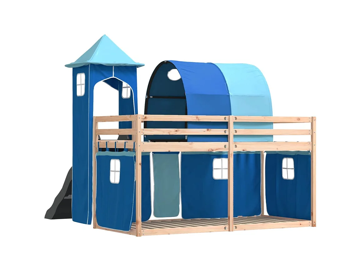 Lit superposé sans matelas avec toboggan et rideaux 90x190 cm