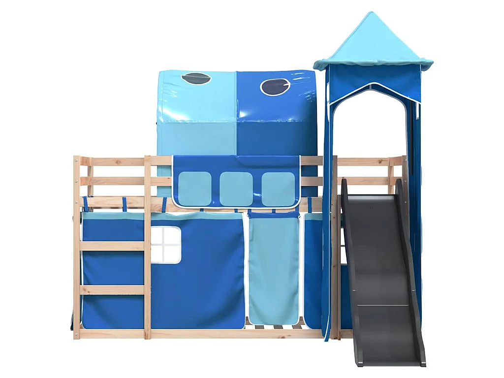 Lit superposé sans matelas avec toboggan et rideaux 90x190 cm