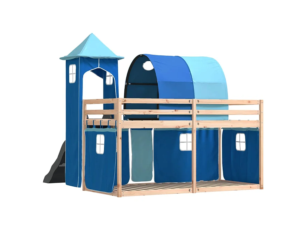Lit superposé sans matelas avec toboggan et rideaux 90x190 cm