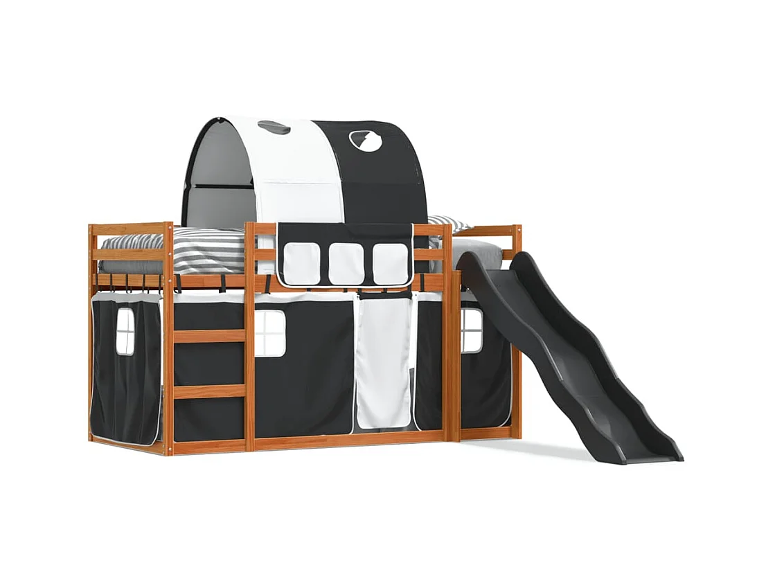 Lit superposé sans matelas avec toboggan blanc noir 90x200 cm
