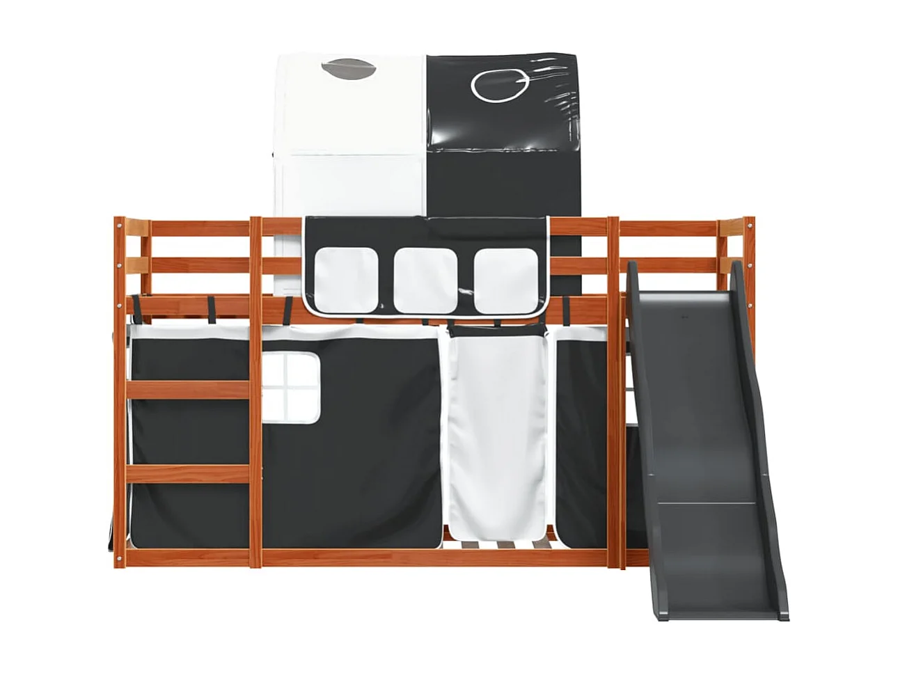 Lit superposé sans matelas avec toboggan blanc noir 90x200 cm