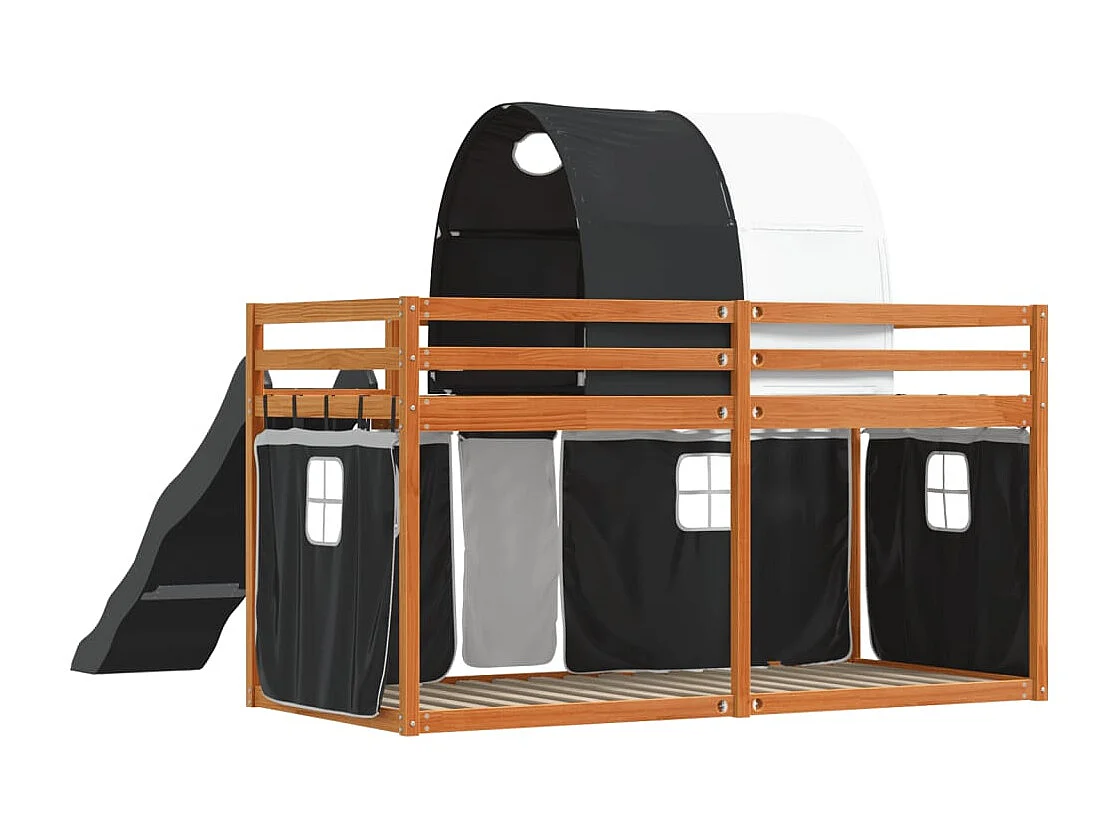 Lit superposé sans matelas avec toboggan blanc noir 90x200 cm