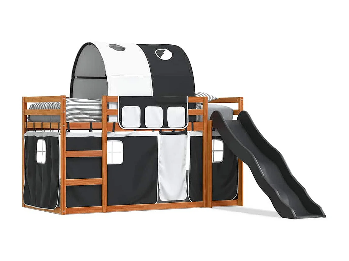 Lit superposé sans matelas avec toboggan blanc noir 90x200 cm