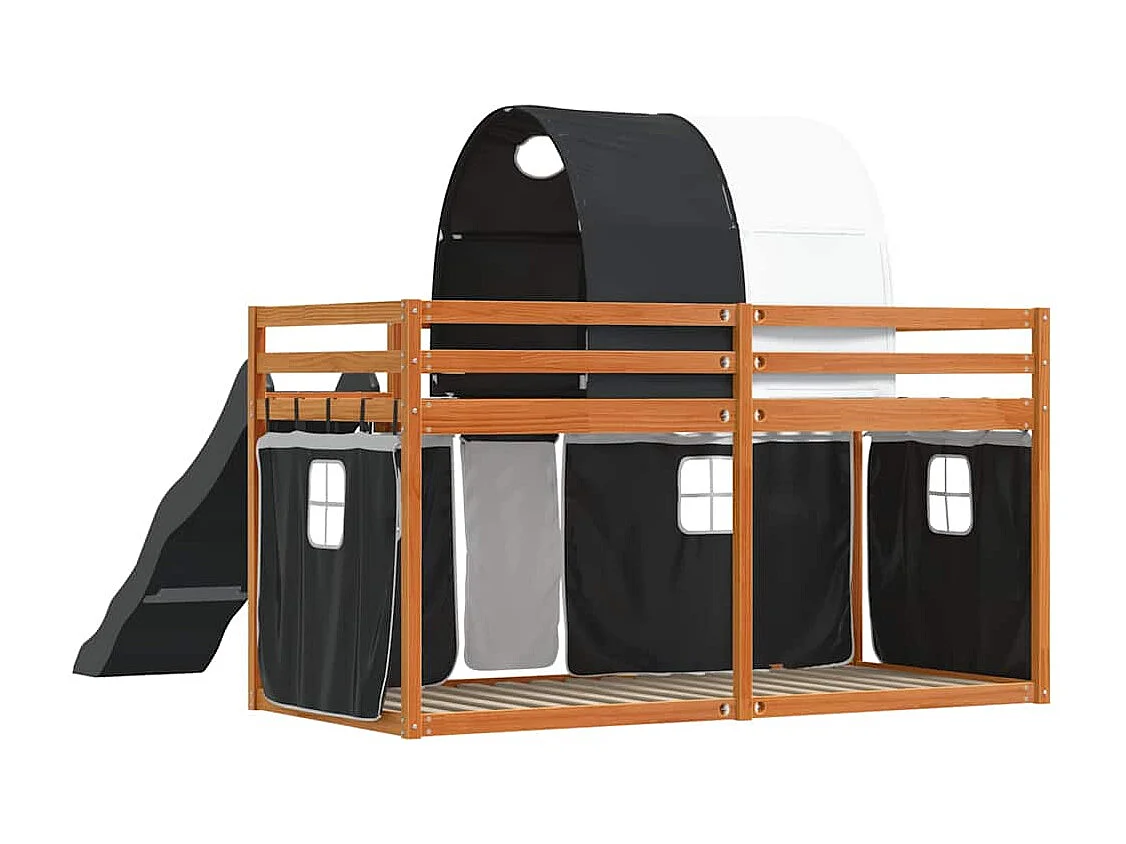 Lit superposé sans matelas avec toboggan blanc noir 90x200 cm