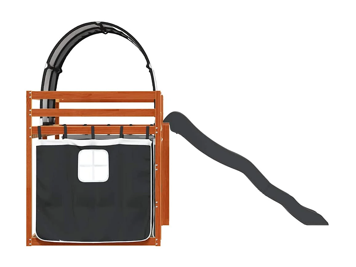 Lit superposé sans matelas avec toboggan blanc noir 90x200 cm