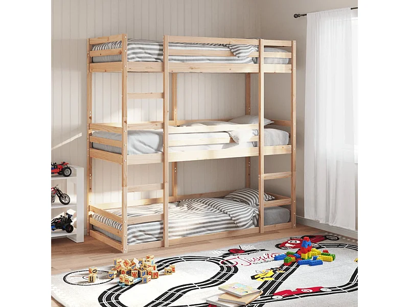 Letto a Castello Triplo 90x190 cm in Legno Massello di Pino