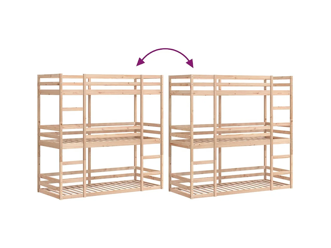 Lit superposé triple sans matelas 90x190 cm bois de pin massif