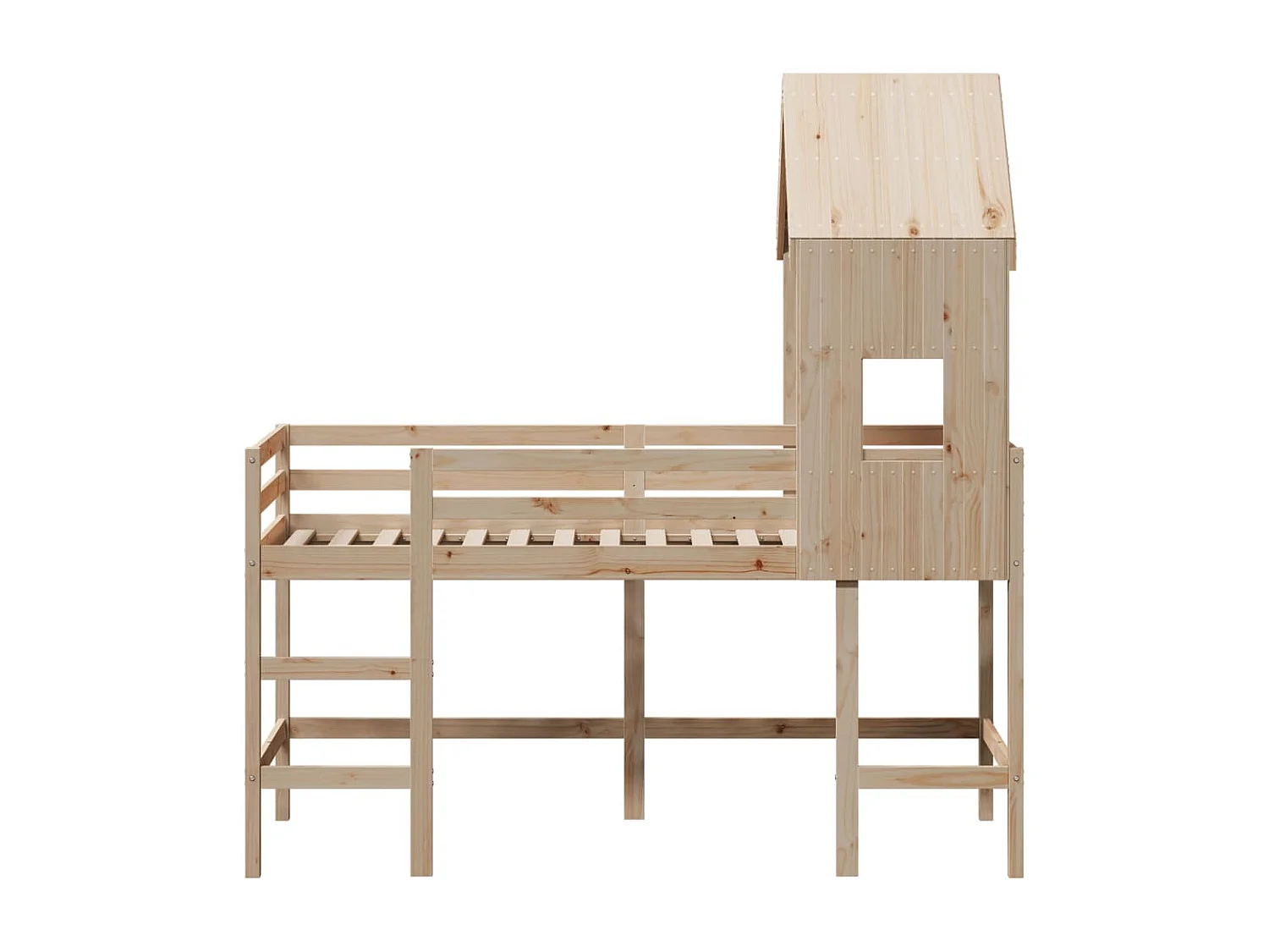 Halfhoogslaper met ladder en bedhuis grenenhout 80x200 cm