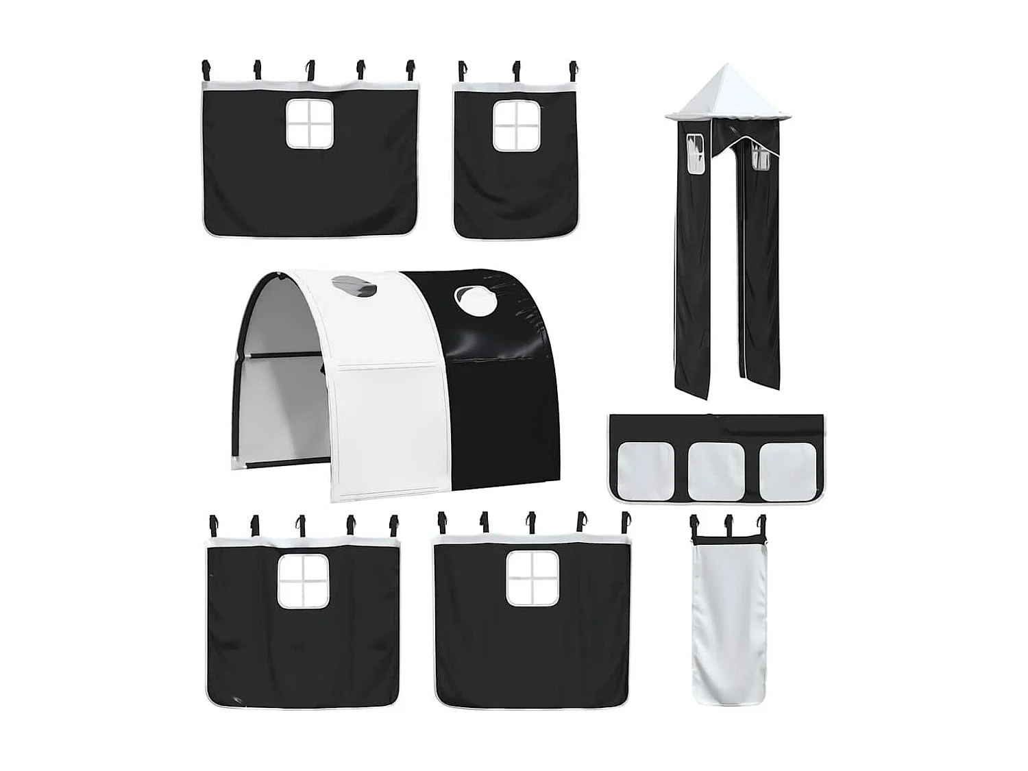 Lit superposé sans matelas avec toboggan blanc noir 90x190 cm