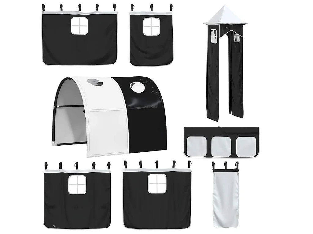 Lit superposé sans matelas avec toboggan blanc noir 90x190 cm
