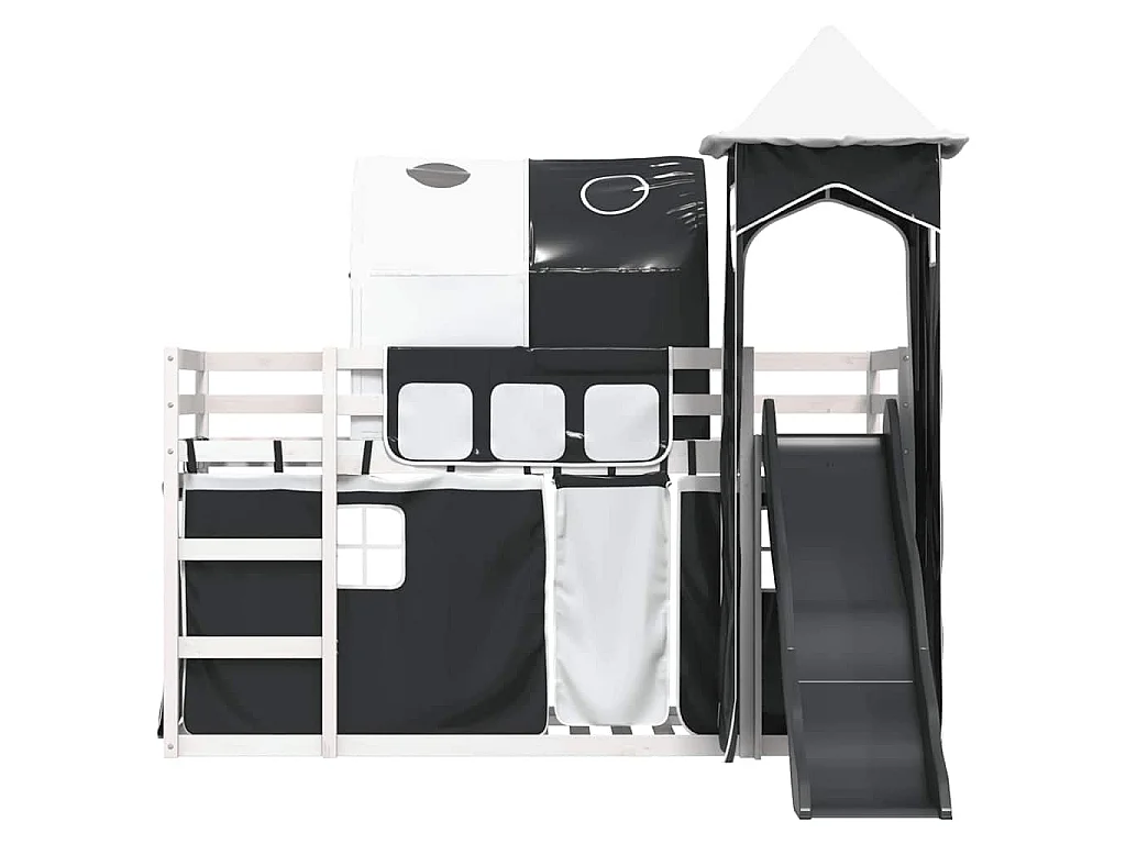 Lit superposé sans matelas avec toboggan blanc noir 90x190 cm