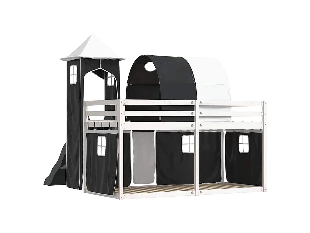 Lit superposé sans matelas avec toboggan blanc noir 90x190 cm