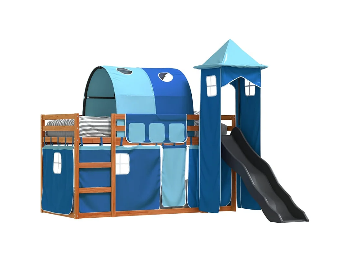 Lit superposé sans matelas avec toboggan et rideaux 90x200 cm