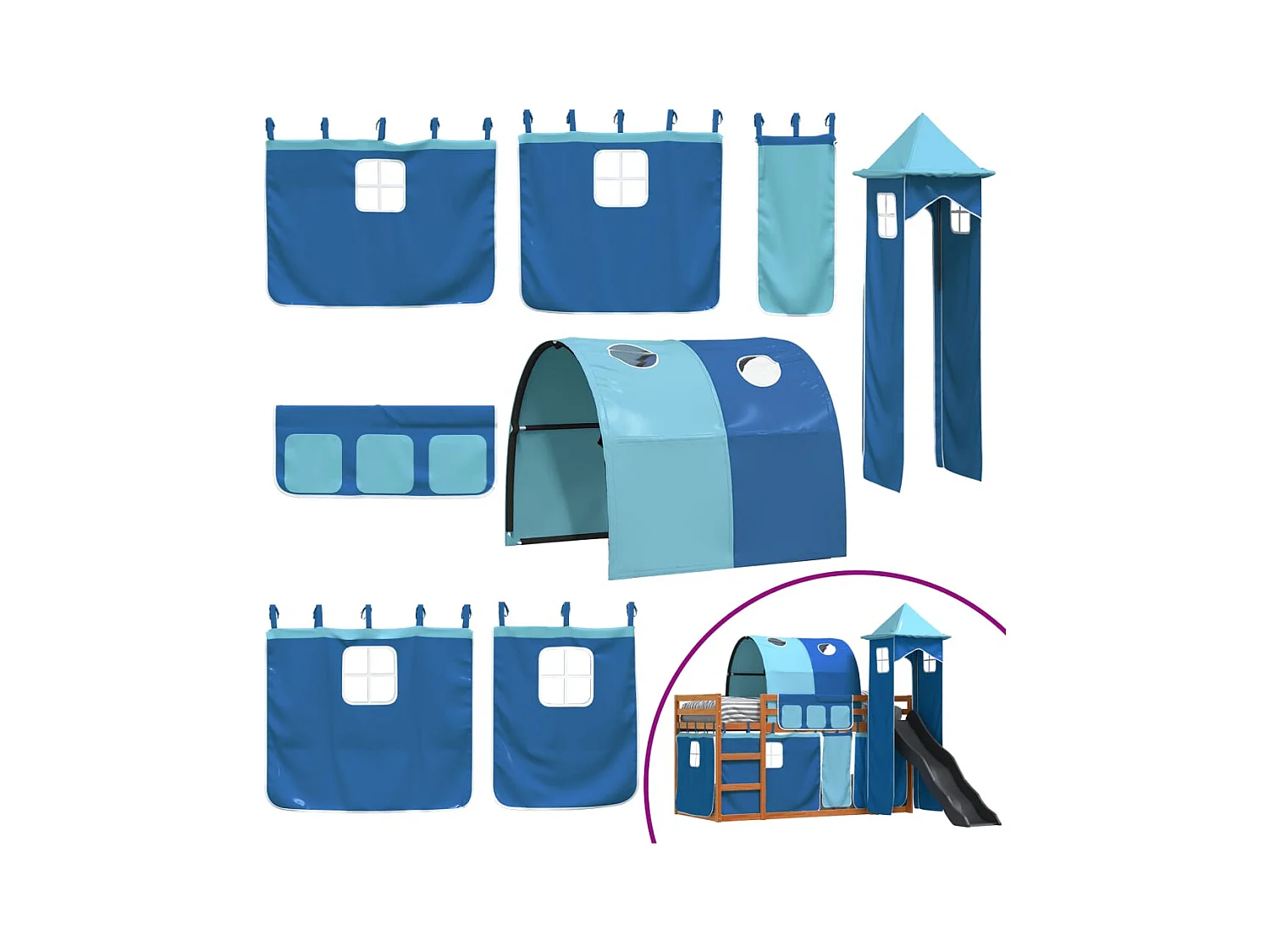 Lit superposé sans matelas avec toboggan et rideaux 90x200 cm