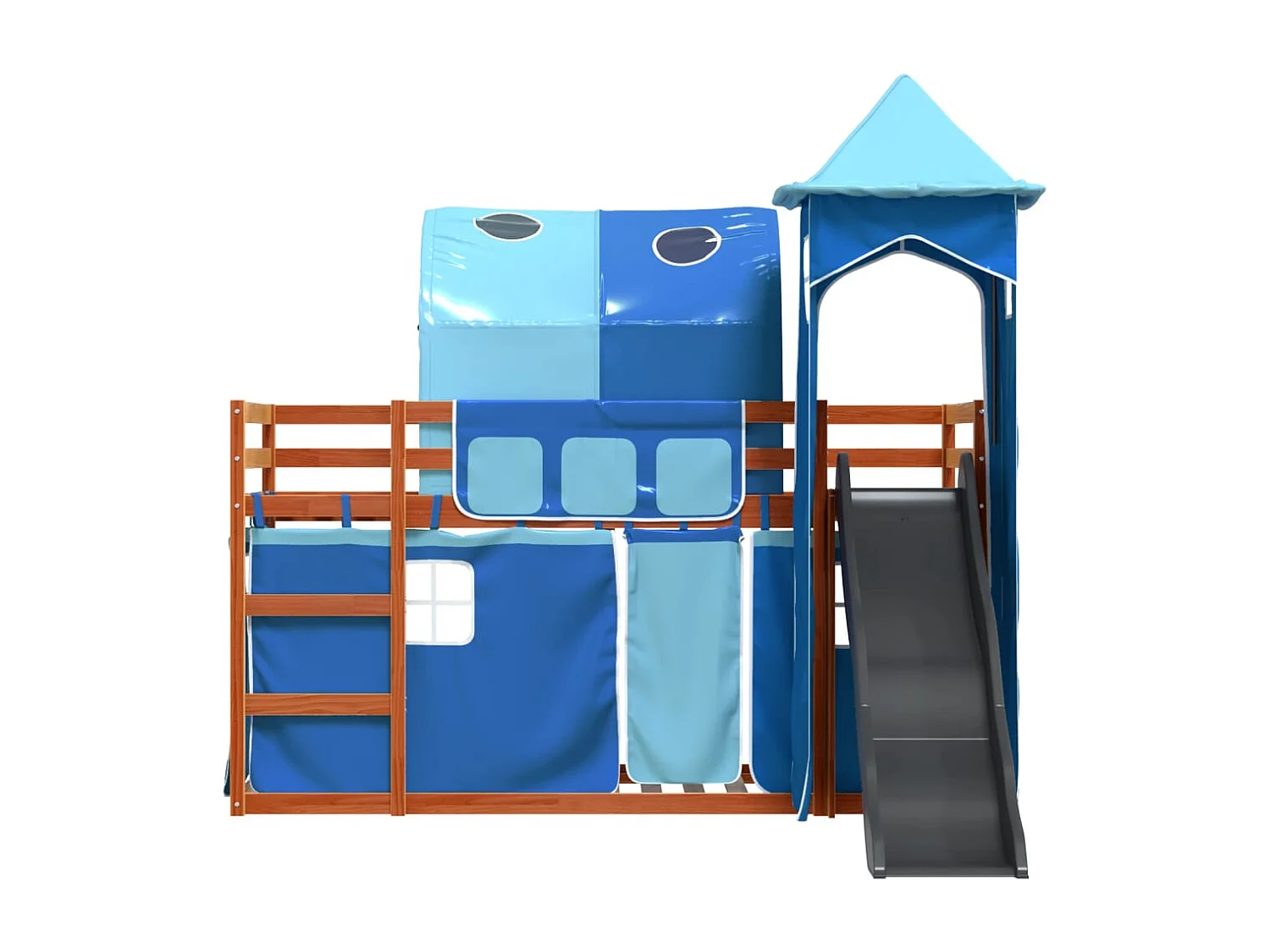 Lit superposé sans matelas avec toboggan et rideaux 90x200 cm