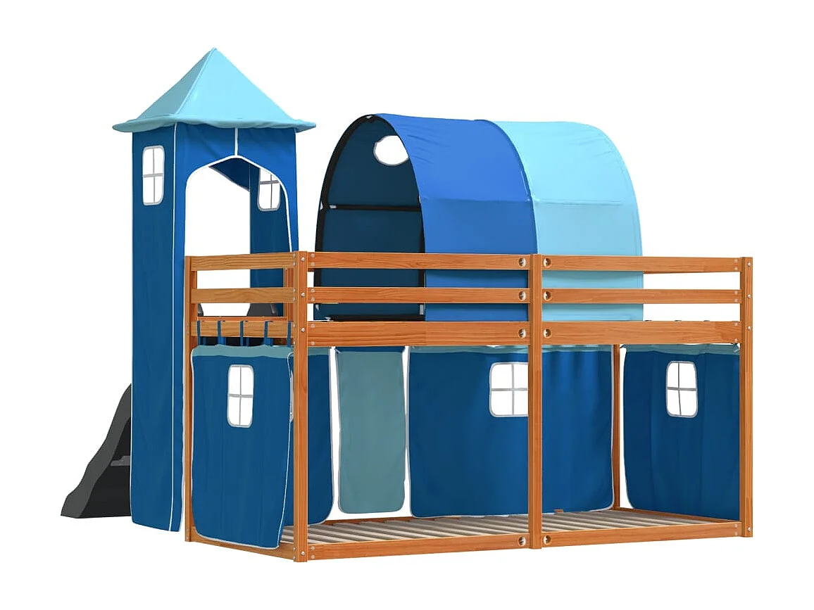 Lit superposé sans matelas avec toboggan et rideaux 90x200 cm