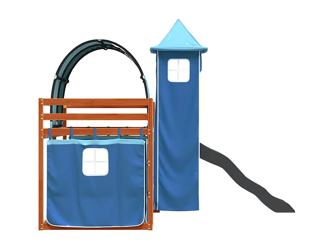 Etagenbett mit Rutsche und Gardinen Blau 90x200 cm