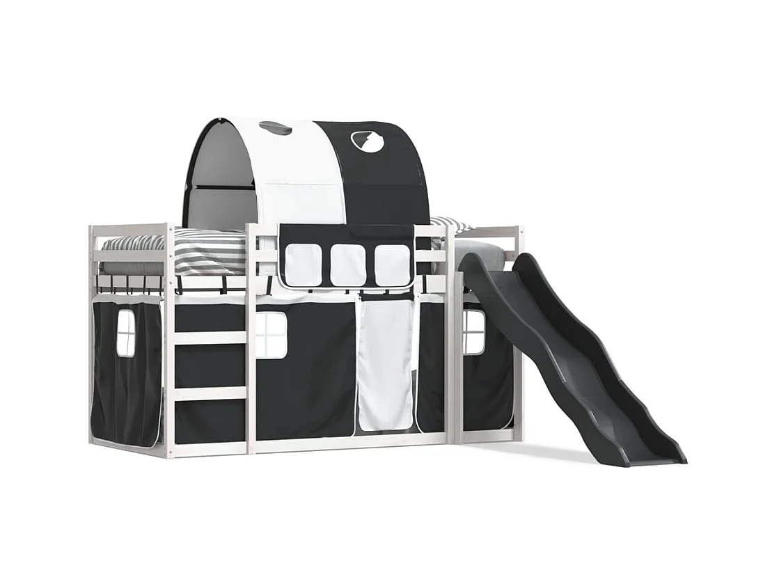 Lit superposé sans matelas avec toboggan blanc noir 90x200 cm