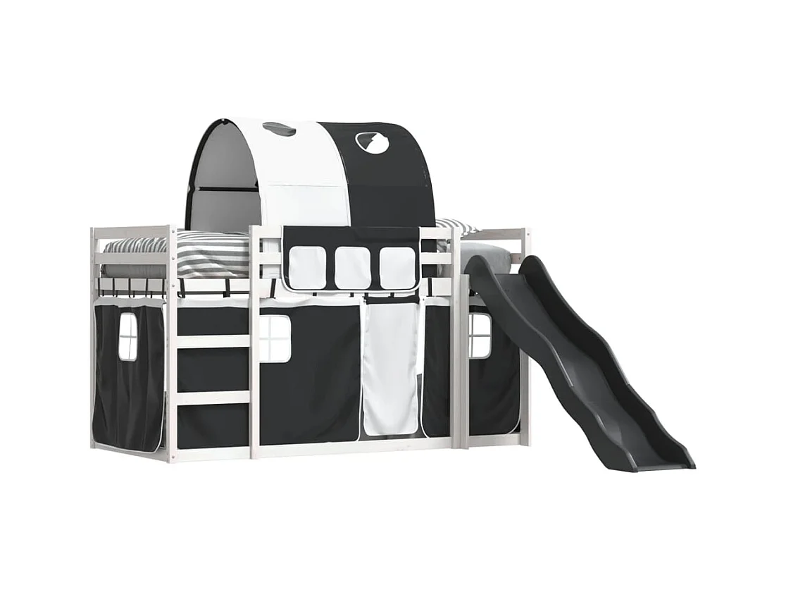 Lit superposé sans matelas avec toboggan blanc noir 90x200 cm