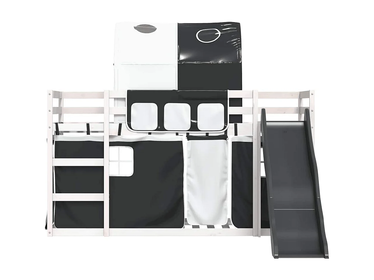 Lit superposé sans matelas avec toboggan blanc noir 90x200 cm