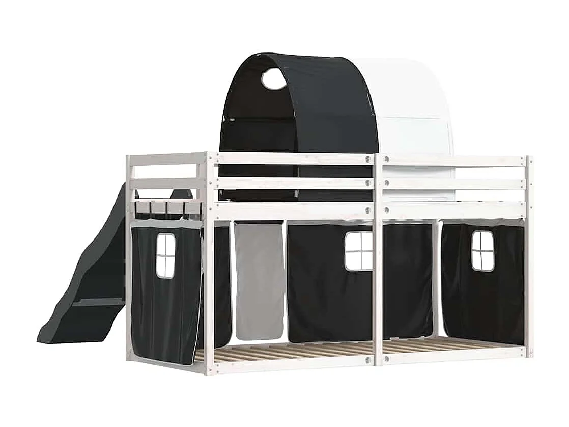 Lit superposé sans matelas avec toboggan blanc noir 90x200 cm