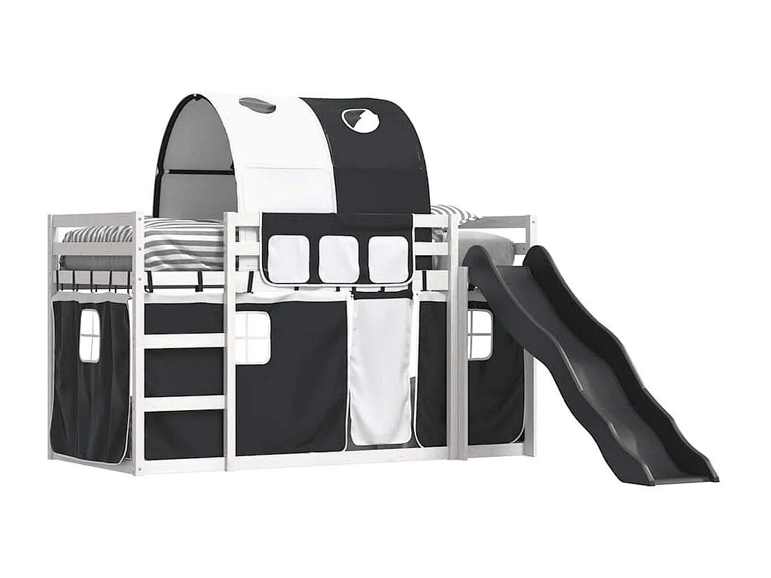 Lit superposé sans matelas avec toboggan blanc noir 90x200 cm