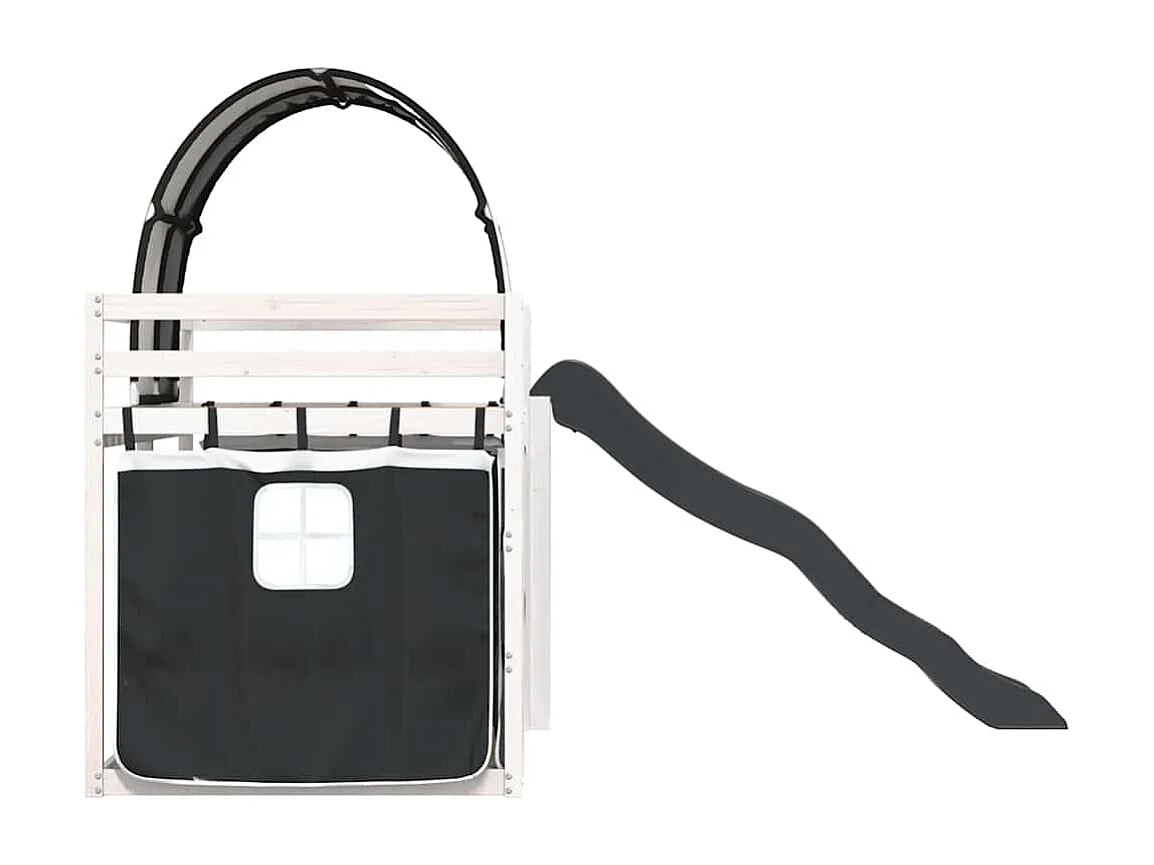 Lit superposé sans matelas avec toboggan blanc noir 90x200 cm